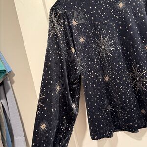 LOFT Navy Star Pattern velour Top